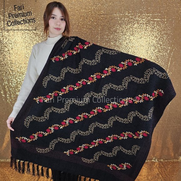 Kashmiri Aari Embroidered Pure Wool Shawl/Wrap/Scarf/Throw Soft & Warm Pakistani - Picture 1 of 10